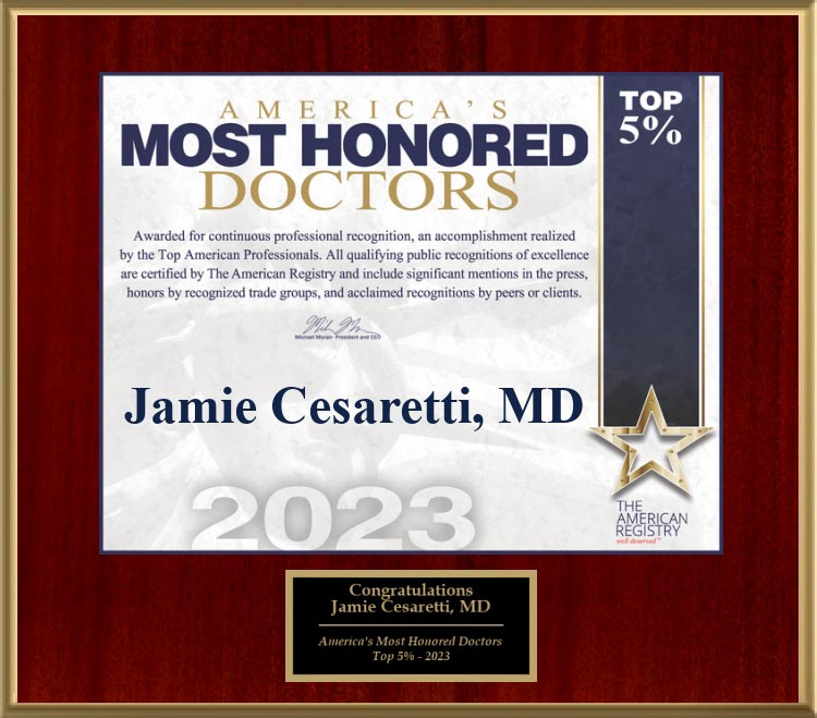 Dr. Cesaretti - America's Most Honored Doctors - Top 5% 2023 award plaque